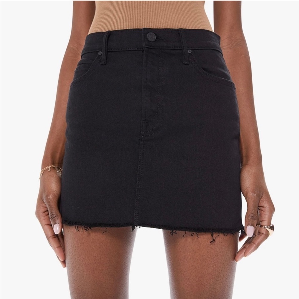 MOTHER NEW High Waist Smokin’ Double Micro Fray Jean Skirt Pitch Black Size 24